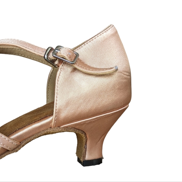 Competition Grade Ballroom Dancing Shoes Salsa Tango Pink Champagne Suede Silk - Picture 5 of 14